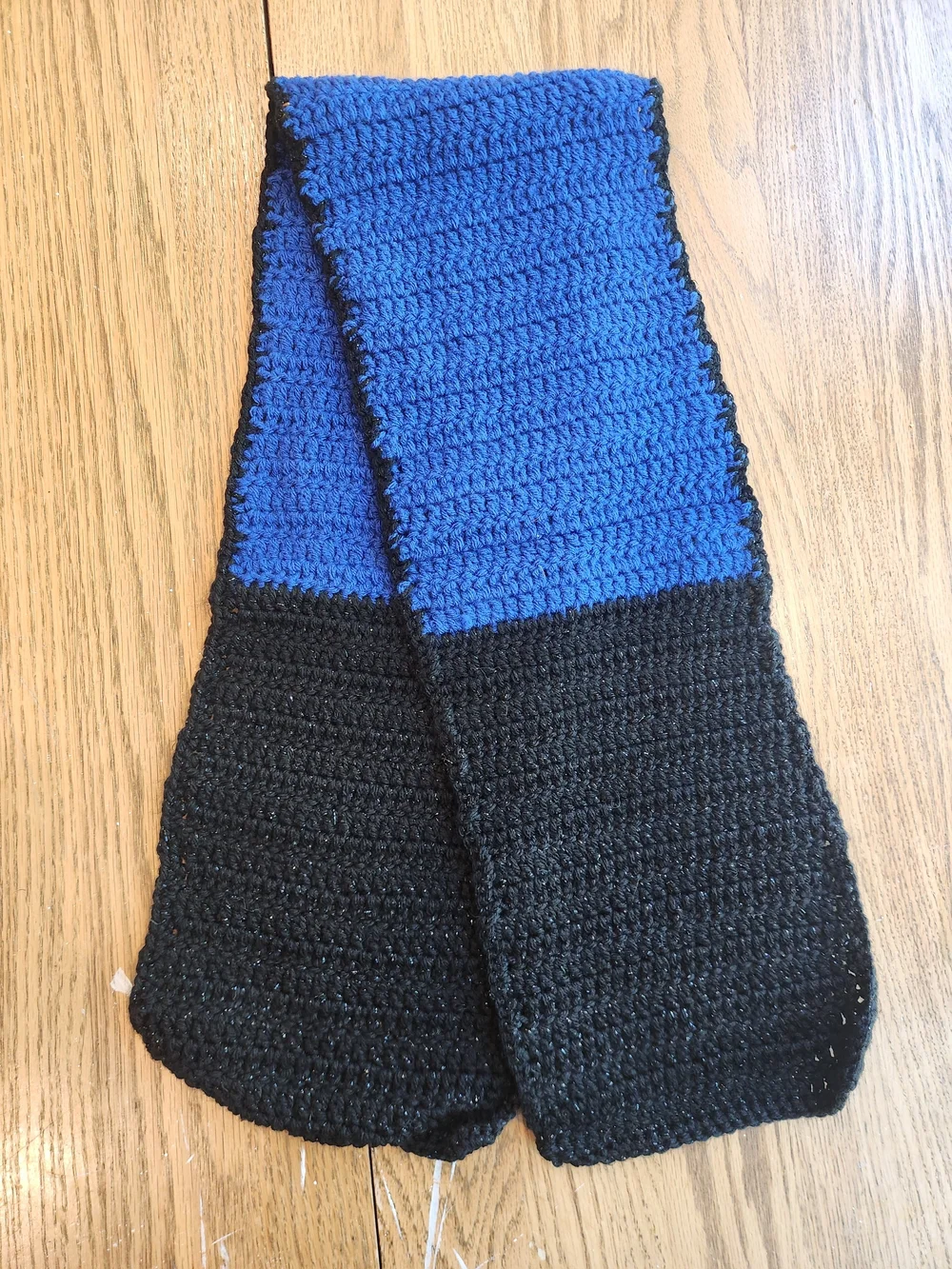 Handmade Blue and Black Crocheted Kid's Scarf
